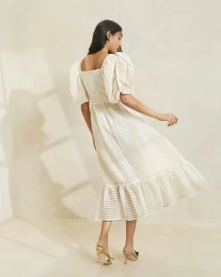 Loeffler Randall Addison Cream Stripe Puff-Sleeve Dress -Outlet Velin Studio Store ADDISON CRSTR 2240
