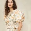 Loeffler Randall Anna Floral Puff-Sleeve Peplum Top
