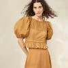 Loeffler Randall Anna Cigar Puff-Sleeve Peplum Top