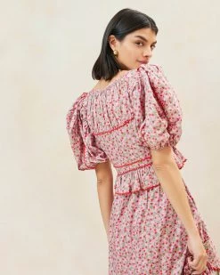 Loeffler Randall Anna Strawberry Puff-Sleeve Peplum Top -Outlet Velin Studio Store ANNA CTN STWBY 090copy3