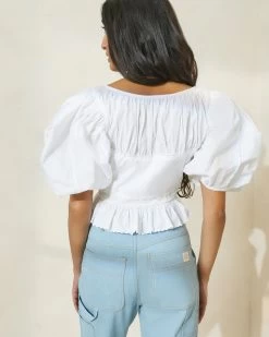 Loeffler Randall Anna White Puff-Sleeve Peplum Top -Outlet Velin Studio Store ANNA WHITE 2770