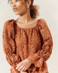 Loeffler Randall Antoinette Terracotta Tiered Lace Dress -Outlet Velin Studio Store ANTOINETTE LACE TERRA 3