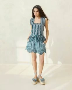 Loeffler Randall Dorian Green Gingham Scalloped Shorts -Outlet Velin Studio Store ARDEN CTN MGRGI 006copy4