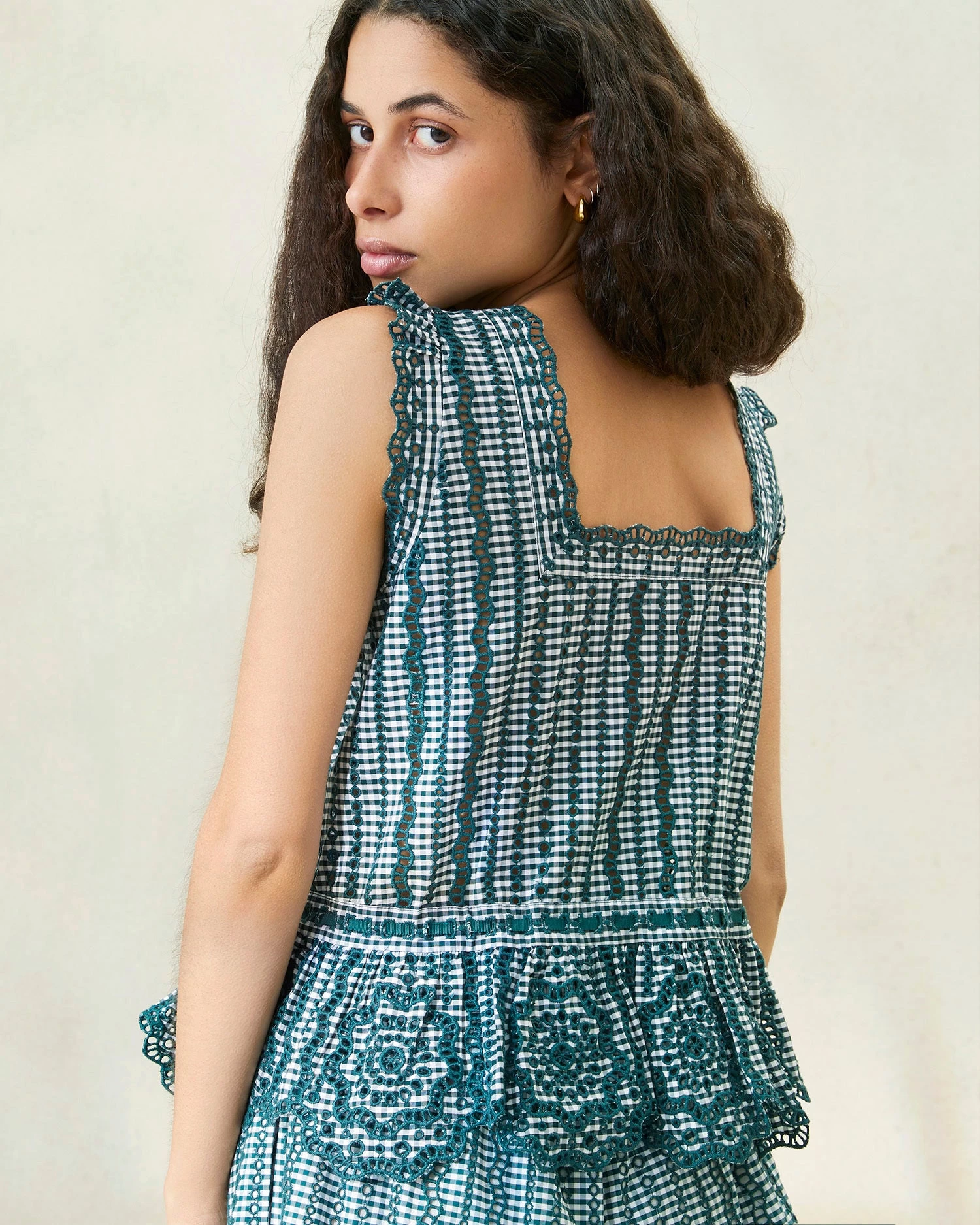 Loeffler Randall Arden Green Gingham Scalloped Blouse 2 Loeffler Randall Arden Green Gingham Scalloped Blouse - Image 2