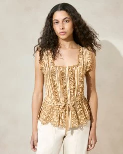 Loeffler Randall Arden Brown Striped Scalloped Blouse