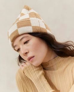 Loeffler Randall Bartlet Camel Checker Knit Beanie -Outlet Velin Studio Store BARTLET CAMELRESHOOT 009copy