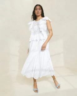 Loeffler Randall Brynn Ivory Flutter-Sleeve Lace Dress