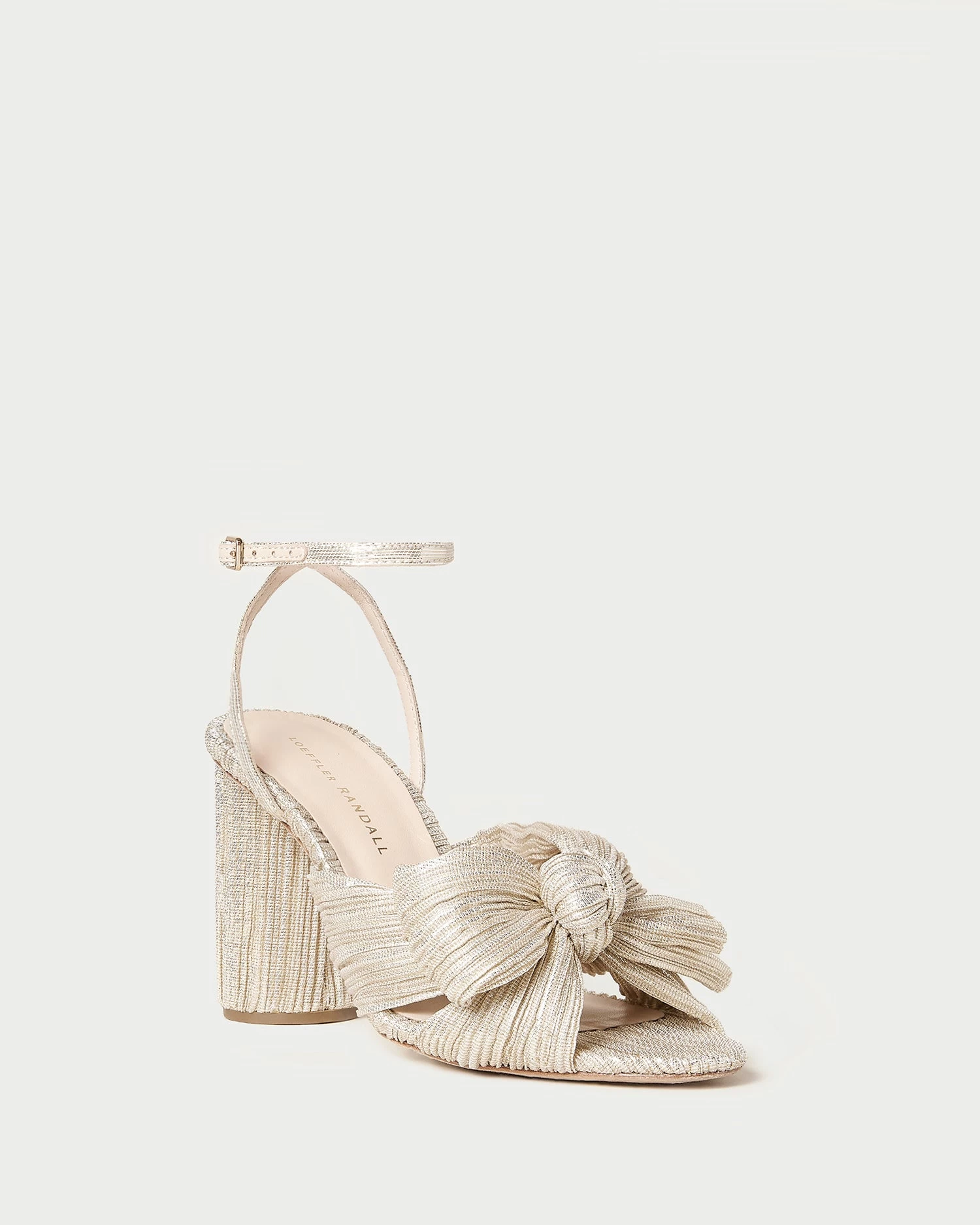 Loeffler Randall Camellia Platinum Pleated Bow Heel 1 Loeffler Randall Camellia Platinum Pleated Bow Heel