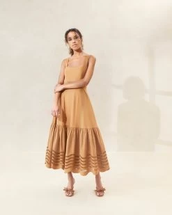 Loeffler Randall Carine Chocolate Embroidered Midi Dress