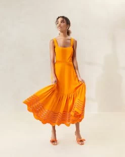 Loeffler Randall Carine Marigold Embroidered Midi Dress