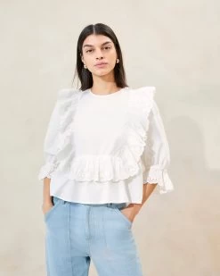 Loeffler Randall Cosima White Heart Embroidery Blouse
