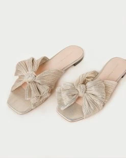 Loeffler Randall Daphne Platinum Pleated Bow Slide -Outlet Velin Studio Store DAPHNE PLA PLTNM 3