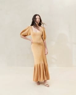 Loeffler Randall Darlene Parchment Crocheted Ruffle-Hem Dress