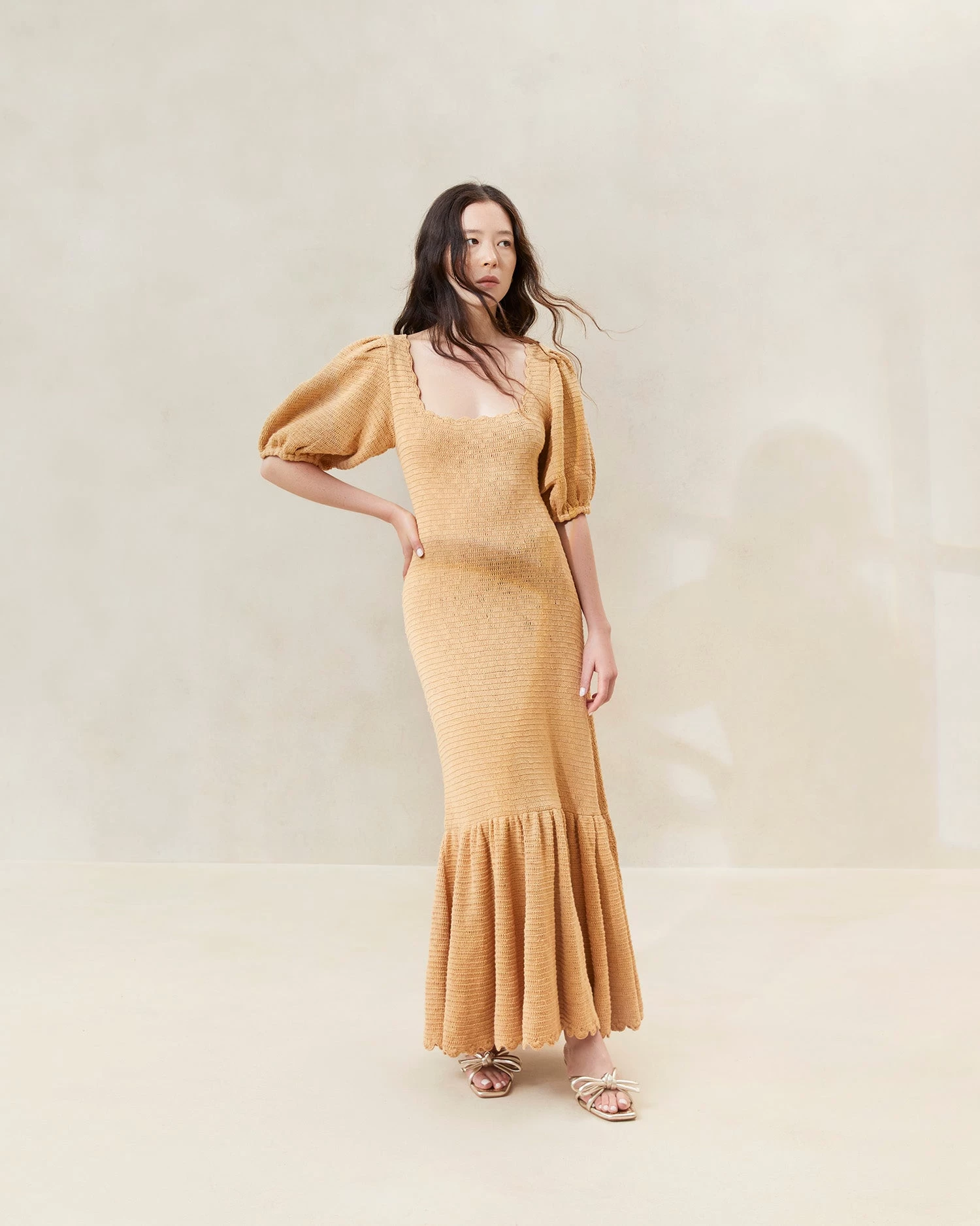 Loeffler Randall Darlene Parchment Crocheted Ruffle-Hem Dress 1 Loeffler Randall Darlene Parchment Crocheted Ruffle-Hem Dress