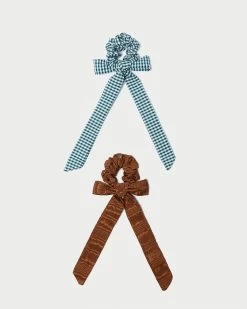 Loeffler Randall Dee Nutmeg/Gingham Bow Scrunchies