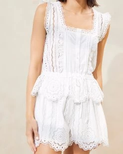 Loeffler Randall Dorian White Scalloped Shorts -Outlet Velin Studio Store DORIAN CTN WHITE 001copy