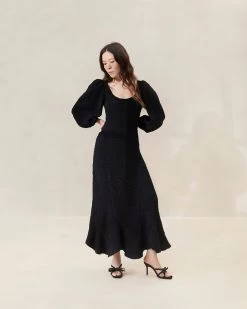 Loeffler Randall Eileen Black Puckered Curve Dress