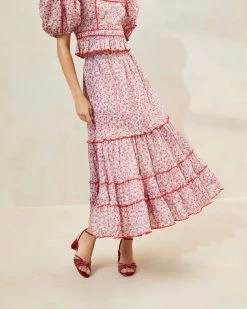 Loeffler Randall Ellie Strawberry Scalloped-Hem Midi Skirt