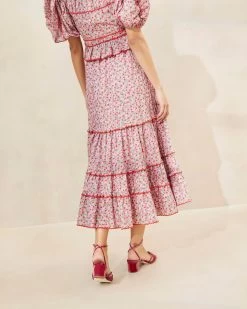 Loeffler Randall Ellie Strawberry Scalloped-Hem Midi Skirt -Outlet Velin Studio Store ELLIE CTN STWBY 120copy3