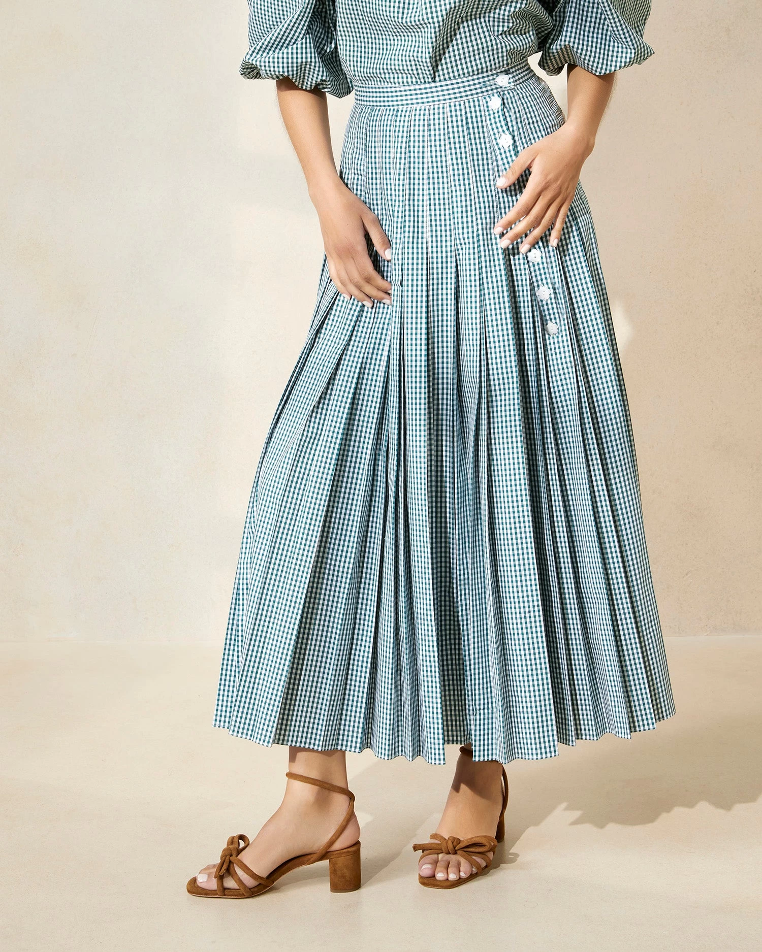 Loeffler Randall Emlyn Green Gingham Pleated Skirt 1 Loeffler Randall Emlyn Green Gingham Pleated Skirt