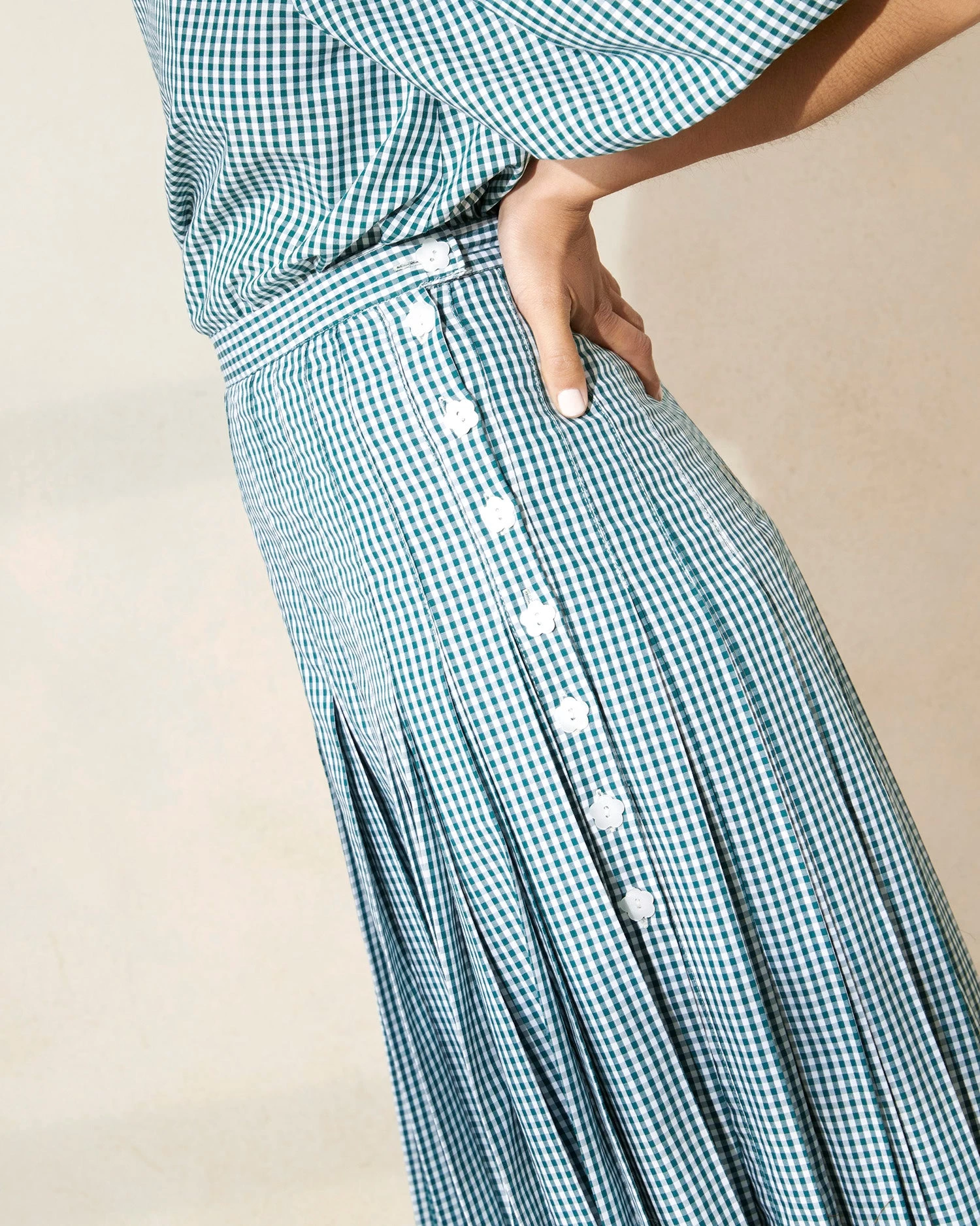 Loeffler Randall Emlyn Green Gingham Pleated Skirt 2 Loeffler Randall Emlyn Green Gingham Pleated Skirt - Image 2