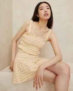 Loeffler Randall Fiona Tan Gingham Smocked Camisole 5 Loeffler Randall Fiona Tan Gingham Smocked Camisole -Outlet Velin Studio Store FIONA TERR TANGI 1