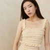 Loeffler Randall Fiona Tan Gingham Smocked Camisole
