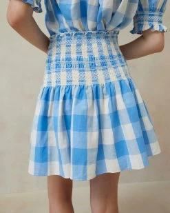 Loeffler Randall Gilles Blue Gingham Smocked Skirt -Outlet Velin Studio Store GILLES CRE BLUGI 3