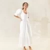 Loeffler Randall Gillian Milk Puff-Sleeve Tiered Dress