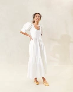 Loeffler Randall Gillian Milk Puff-Sleeve Tiered Dress