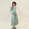 Loeffler Randall Gillian Plaid Puff-Sleeve Tiered Dress