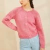 Loeffler Randall Lindy Pink Cable Sleeve Cardigan