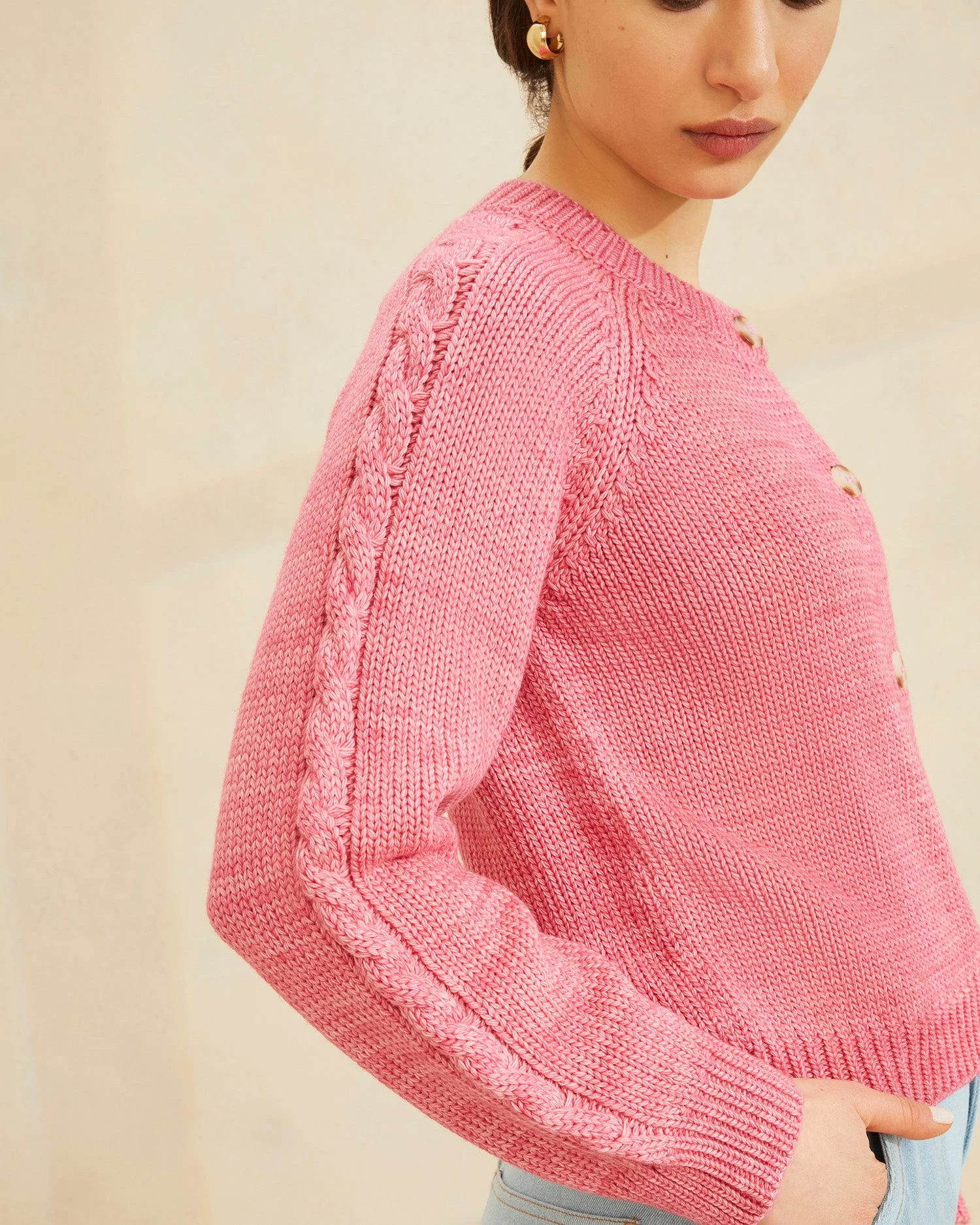 Loeffler Randall Lindy Pink Cable Sleeve Cardigan 3 Loeffler Randall Lindy Pink Cable Sleeve Cardigan - Image 3