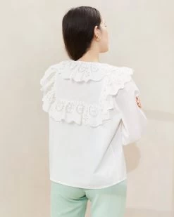 Loeffler Randall Hazel Milk Broderie Collar Blouse -Outlet Velin Studio Store HAZEL CTN MILK 088copy