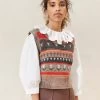 Loeffler Randall Heather Brown Floral Intarsia Vest