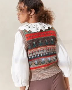 Loeffler Randall Heather Brown Floral Intarsia Vest -Outlet Velin Studio Store HEATHER WOI BRFSI 045copy
