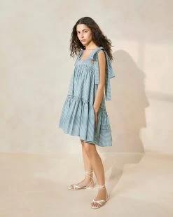 Loeffler Randall Janie Green Gingham Ruffle-Hem Dress