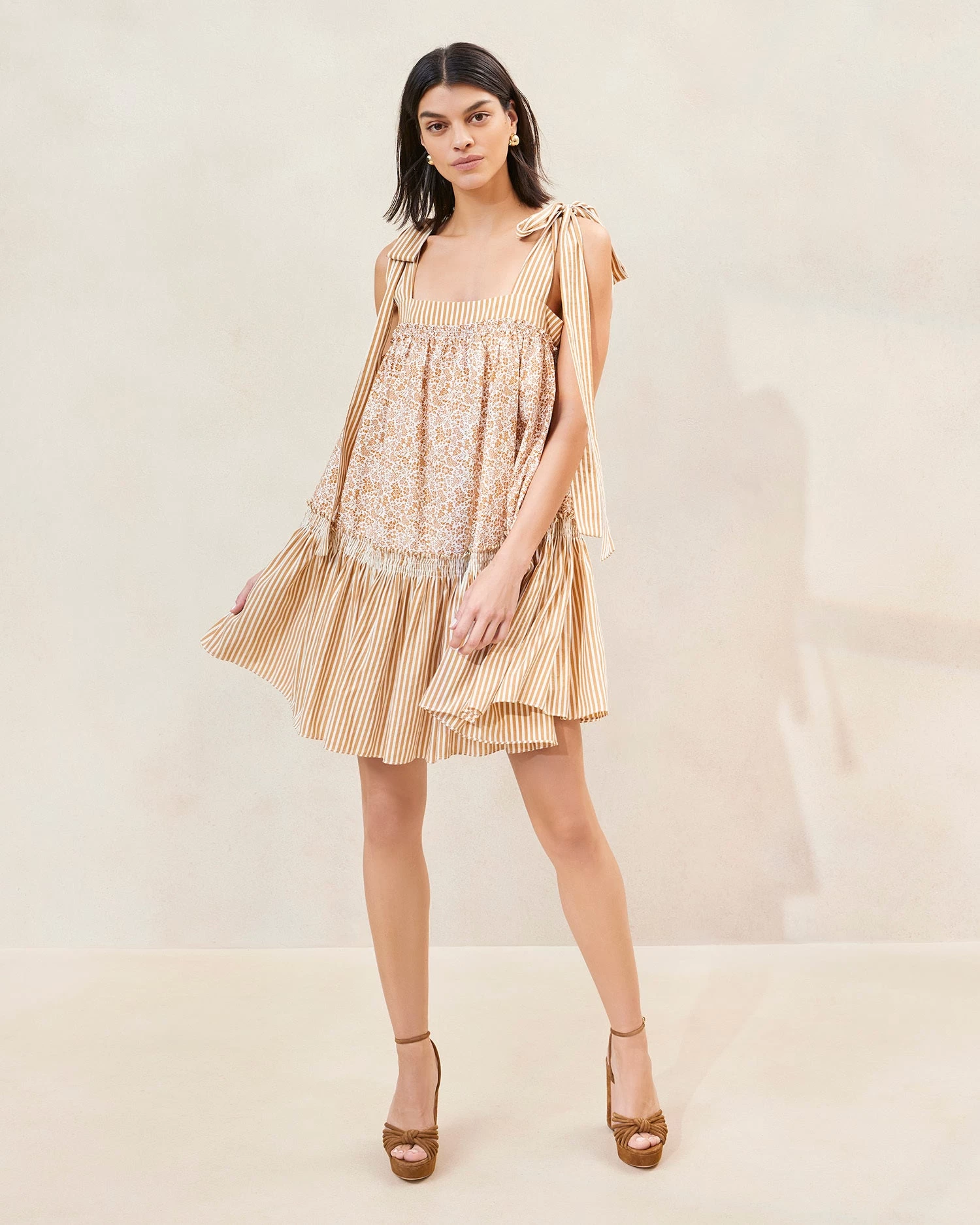 Loeffler Randall Janie Floral/Stripe Ruffle-Hem Dress 1 Loeffler Randall Janie Floral/Stripe Ruffle-Hem Dress