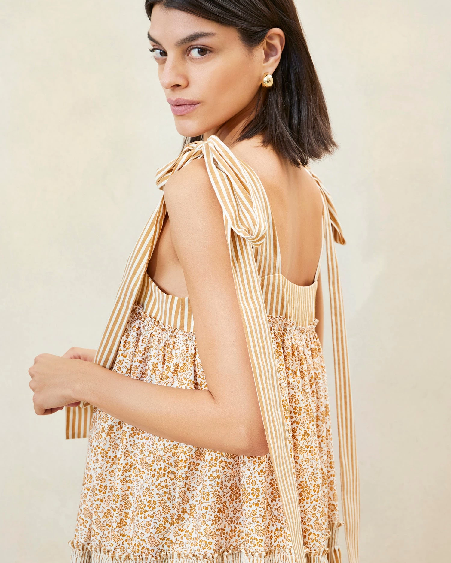 Loeffler Randall Janie Floral/Stripe Ruffle-Hem Dress 2 Loeffler Randall Janie Floral/Stripe Ruffle-Hem Dress - Image 2