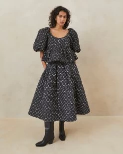 Loeffler Randall Jessalyn Black Floral Quilted Top