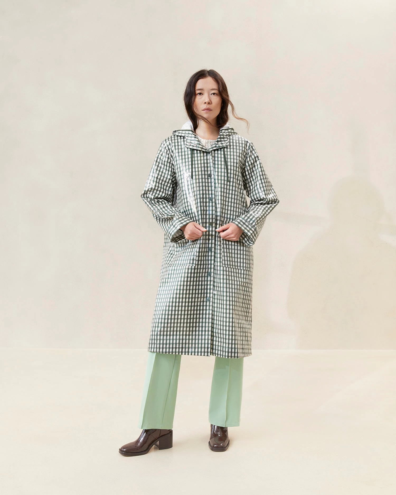 Loeffler Randall Kat Evergreen Gingham Rain Coat 1 Loeffler Randall Kat Evergreen Gingham Rain Coat