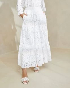 Loeffler Randall Luna Cream Lace Tiered Skirt