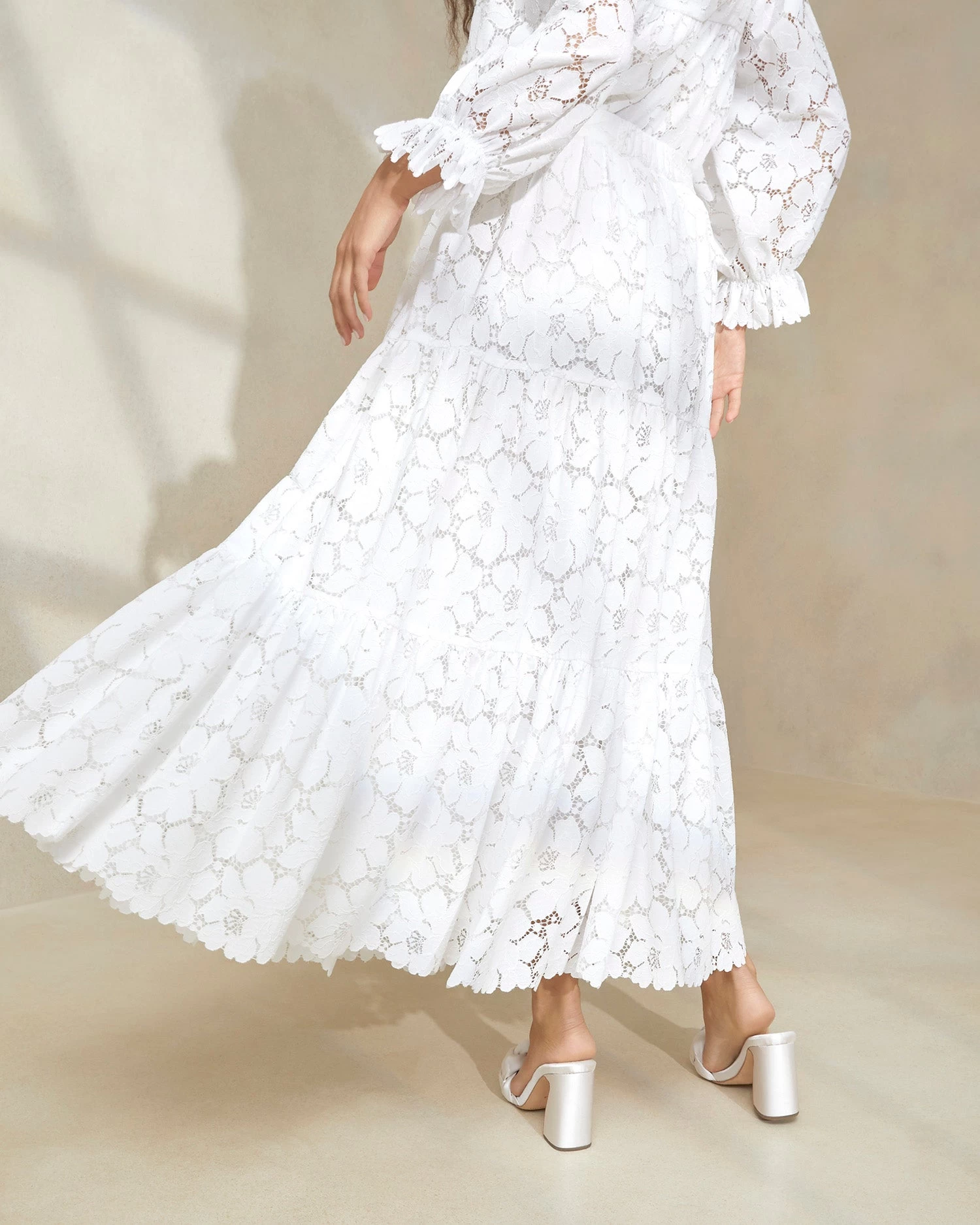 Loeffler Randall Luna Cream Lace Tiered Skirt 3 Loeffler Randall Luna Cream Lace Tiered Skirt - Image 3