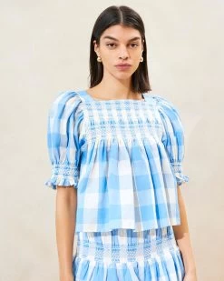 Outlet Velin Studio Store 3 Loeffler Randall Lydie Blue Gingham Smocked Top