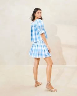 Loeffler Randall Lydie Blue Gingham Smocked Top -Outlet Velin Studio Store LYDIE CRE BLCRE 056copy cccb57dc bb95 4425 9697 d724df926eff