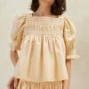 Loeffler Randall Lydie Sand Ecru Smocked Top