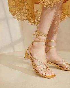 Loeffler Randall Lola Gold Knot Lace-Up Mid-Heel -Outlet Velin Studio Store Lola Gold 3203copy