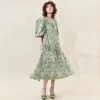 Loeffler Randall Mimi Green Oversized Puff-Sleeve Dress