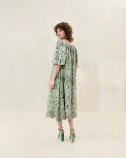 Loeffler Randall Mimi Green Oversized Puff-Sleeve Dress -Outlet Velin Studio Store MIMI LACE GRCRE 081copy