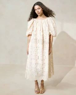 Loeffler Randall Mimi Tan Oversized Puff-Sleeve Dress